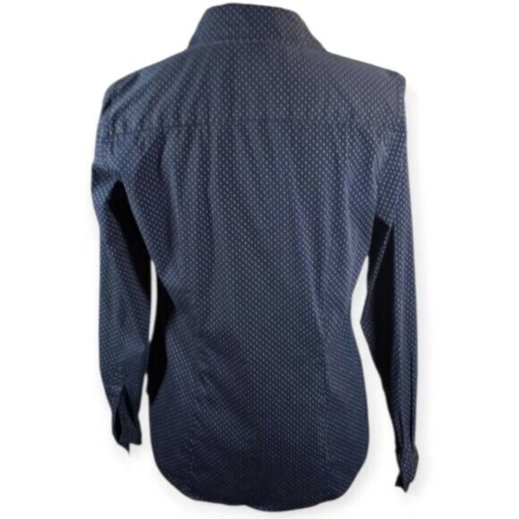 DALIA NAVY & MINT POLKA-DOT BUTTON DOWN SHIRT SZ.S EUC - Picture 2 of 5